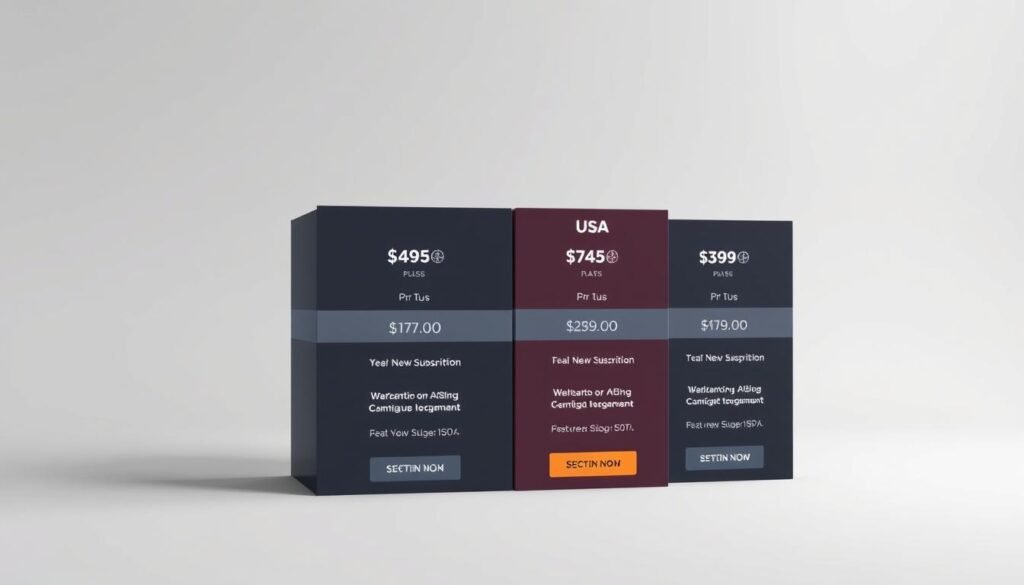 A detailed comparison of NordVPN's USA pricing plans, showcased in a clean, minimalist style. A focused foreground displays the different subscription options side-by-side, each with its duration and price clearly highlighted. The middle ground features subtle graphical elements hinting at the VPN's features, like a globe or data security icons. The background is a soft, muted gradient, drawing attention to the plan details. Crisp, high-resolution rendering with balanced lighting and a slight perspective angle to create depth and visual interest. An authoritative, informative tone that aligns with the article's subject and section title.
