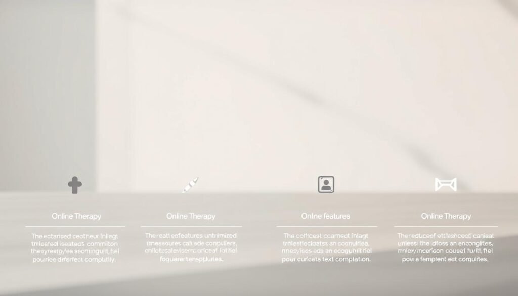 A professional comparison of online therapy platforms, showcased in a sleek, minimalist infographic design. In the foreground, clean geometric shapes and icons represent the key features of each platform, meticulously arranged for a visually striking and informative display. The middle ground features subtle gradients and muted tones, creating a sense of depth and balance. The background is a softly blurred, neutral backdrop, allowing the focal elements to take center stage. Crisp, directional lighting casts subtle shadows, adding depth and dimensionality to the composition. The overall mood is one of clarity, sophistication, and careful curation, befitting the subject matter.