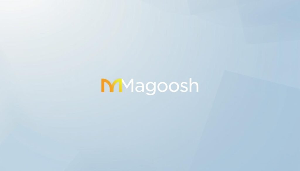 A serene and minimalist illustration of the Magoosh logo and brand identity. The foreground features the distinctive Magoosh "M" emblem, rendered in a warm, golden hue, with a subtle gradient effect that suggests depth and dimensionality. The middle ground showcases a clean, sans-serif logotype of the "Magoosh" name, balanced and centered below the icon. The background is a soft, muted gradient, transitioning from a light, airy blue at the top to a deeper, more contemplative tone at the bottom, creating a sense of calm and focus. The overall composition is elegantly framed, with generous negative space surrounding the core visual elements, evoking a professional, high-quality educational brand.