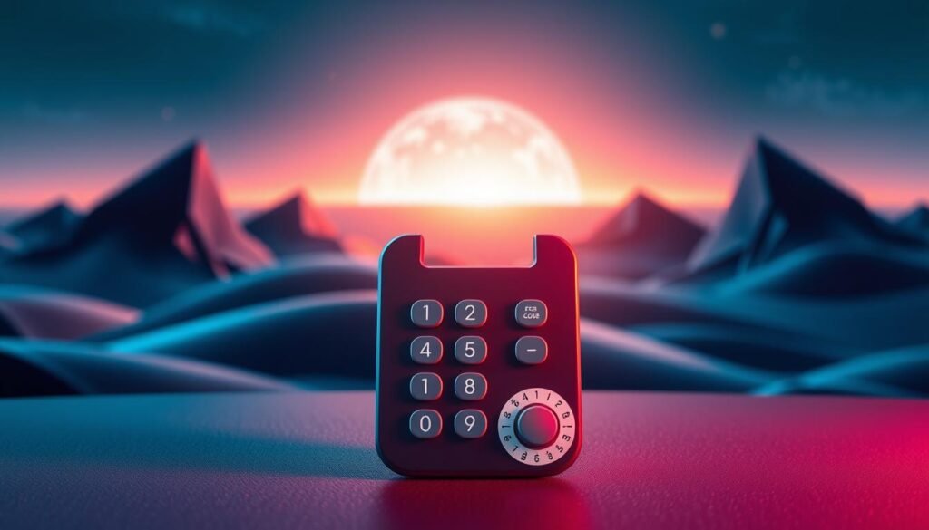 A modern, visually striking illustration depicting the concept of "اختيار رمز المنطقة". In the foreground, a minimalist icon of a telephone keypad with numeric buttons and a region code selection dial prominently displayed. The background features a futuristic, abstract landscape with sharp geometric shapes and gradients, conveying a sense of advanced technology and global connectivity. Subtle lighting and depth-of-field effects create a polished, professional appearance. The overall composition strikes a balance between functional simplicity and artistic flair, reflecting the core essence of the "Air Landline" service.
