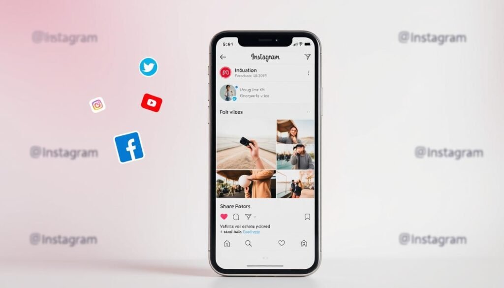 A vibrant, mobile-friendly interface showcasing the core features of Instagram for beginners. The frame captures a crisp, clean aesthetic with a soft, natural lighting design. In the foreground, a friendly character demonstrates the intuitive process of sharing photos and videos, complemented by floating social media icons. The middle ground depicts a minimalist Instagram feed, highlighting the simplicity of navigating the platform. The background subtly incorporates relevant Instagram branding elements, creating an informative, visually appealing composition that resonates with novice users.