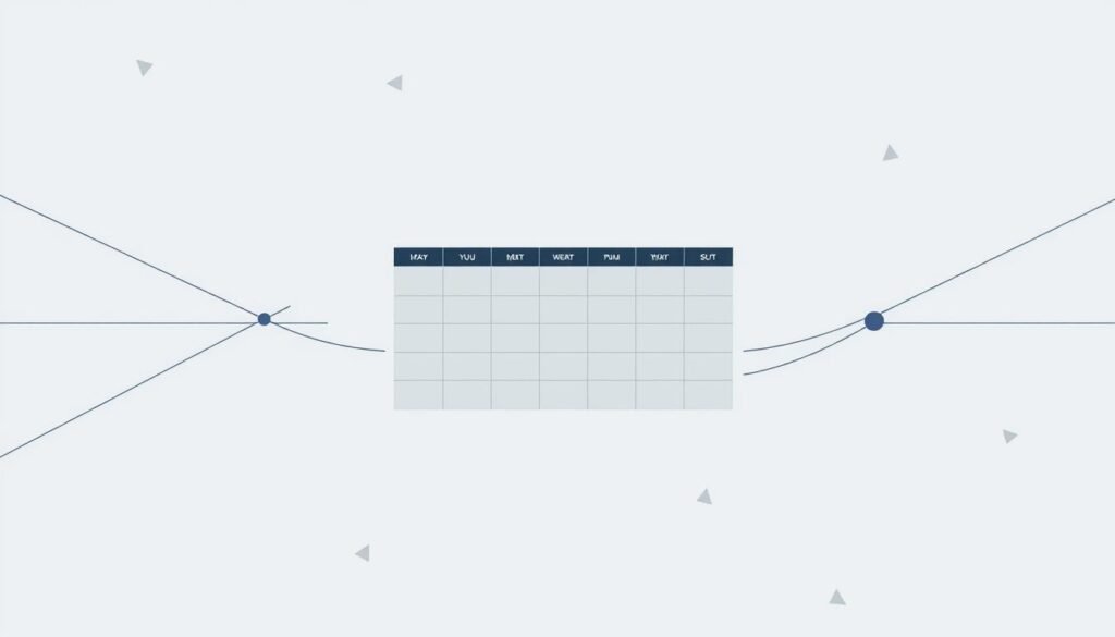 A clean, minimalist illustration of a simple "12-week year system" concept. The design features a central calendar grid with the weeks and months clearly delineated, surrounded by a subtle background of intersecting lines and geometric shapes. The overall aesthetic is modern, sleek, and elegant, with a muted color palette of grays, blacks, and soft blues. The lighting is soft and diffused, casting a gentle glow on the scene. The camera angle is slightly elevated, providing a birds-eye view of the layout, conveying a sense of organization and structure. The mood is one of focus, productivity, and a thoughtful approach to goal-setting and time management. A clean, minimalist illustration of a simple "12-week year system" concept. The design features a central calendar grid with the weeks and months clearly delineated, surrounded by a subtle background of intersecting lines and geometric shapes. The overall aesthetic is modern, sleek, and elegant, with a muted color palette of grays, blacks, and soft blues. The lighting is soft and diffused, casting a gentle glow on the scene. The camera angle is slightly elevated, providing a birds-eye view of the layout, conveying a sense of organization and structure. The mood is one of focus, productivity, and a thoughtful approach to goal-setting and time management.