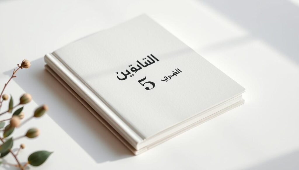 A minimal, clean, and beautifully designed journal book with the Arabic text "جورنال 5 دقائق" prominently displayed on the cover. The book has a soft, matte finish with a subtle texture. The lighting is soft and natural, creating a calming and inviting atmosphere. The camera angle is slightly elevated, giving a sense of elegance and sophistication. The background is a simple, uncluttered white or light gray, allowing the journal to be the focal point. The composition is well-balanced, with the journal positioned in the center of the frame. The overall mood is one of simplicity, organization, and productivity, reflecting the purpose of the "جورنال 5 دقائق" as a tool for daily reflection and planning. A minimal, clean, and beautifully designed journal book with the Arabic text "جورنال 5 دقائق" prominently displayed on the cover. The book has a soft, matte finish with a subtle texture. The lighting is soft and natural, creating a calming and inviting atmosphere. The camera angle is slightly elevated, giving a sense of elegance and sophistication. The background is a simple, uncluttered white or light gray, allowing the journal to be the focal point. The composition is well-balanced, with the journal positioned in the center of the frame. The overall mood is one of simplicity, organization, and productivity, reflecting the purpose of the "جورنال 5 دقائق" as a tool for daily reflection and planning.