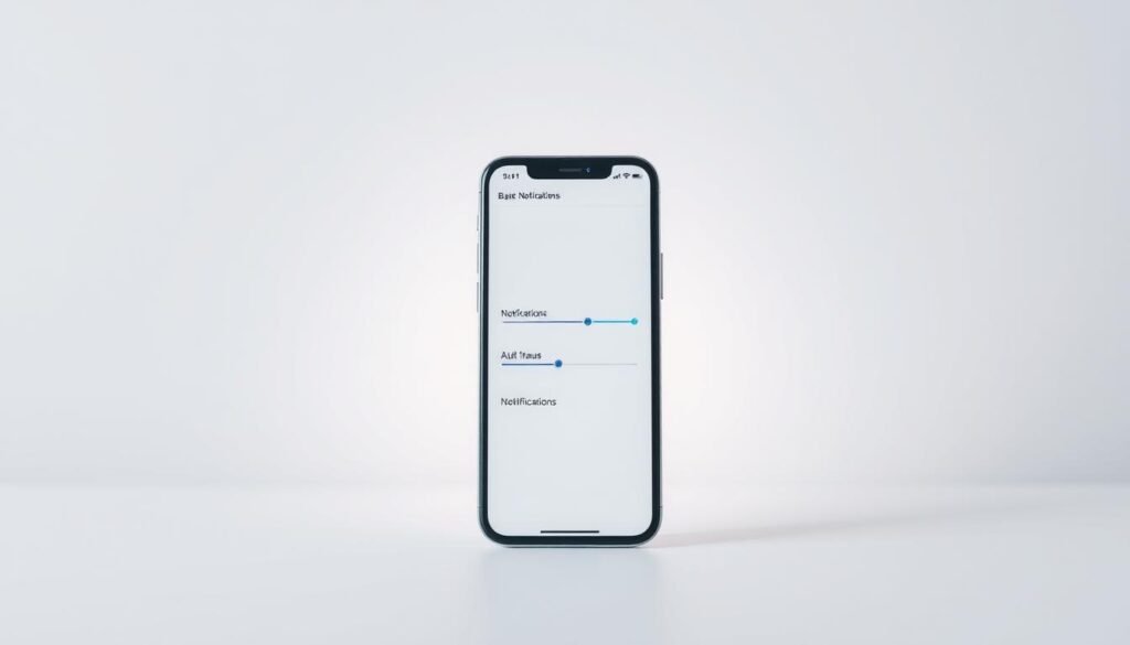 A minimalist home screen with a clean, modern aesthetic. In the center, a mobile device screen displays simple notification settings, with clear icons and sliders to adjust basic notification parameters. The background is a soft, neutral color, creating a calming and focused environment. Subtle lighting casts a gentle glow, highlighting the device's sleek design. The composition emphasizes simplicity and ease of use, conveying the idea of taking control of one's digital distractions through thoughtful customization.