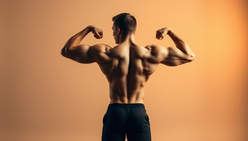 A muscular, well-defined human figure performing a series of strength-training exercises in a minimalist, clean studio setting. The subject stands in a neutral pose, muscles taut, with a focused expression. Warm, directional lighting casts dramatic shadows, accentuating the contours of the body. The background is a simple, muted color that allows the subject to be the focal point. The composition emphasizes the subject's controlled movements and the activation of the core, back, and arm muscles. An image that visually communicates the concept of building strength through targeted exercises, suitable for illustrating a section on muscle-strengthening workouts. A muscular, well-defined human figure performing a series of strength-training exercises in a minimalist, clean studio setting. The subject stands in a neutral pose, muscles taut, with a focused expression. Warm, directional lighting casts dramatic shadows, accentuating the contours of the body. The background is a simple, muted color that allows the subject to be the focal point. The composition emphasizes the subject's controlled movements and the activation of the core, back, and arm muscles. An image that visually communicates the concept of building strength through targeted exercises, suitable for illustrating a section on muscle-strengthening workouts.