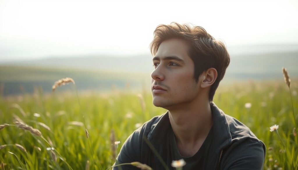 A pensive individual sits in a serene, sun-dappled meadow, lost in contemplation. The foreground features the person's face, their expression thoughtful and gaze turned inward, as if their mind has wandered beyond the physical realm. The middle ground showcases the lush, verdant landscape, with swaying grasses and delicate wildflowers. In the background, a hazy horizon line merges with the sky, creating a sense of depth and endless possibilities. The lighting is soft and diffused, casting a warm, introspective glow over the scene. The overall mood is one of quiet introspection, inviting the viewer to pause and reflect on the nature of the wandering mind. A pensive individual sits in a serene, sun-dappled meadow, lost in contemplation. The foreground features the person's face, their expression thoughtful and gaze turned inward, as if their mind has wandered beyond the physical realm. The middle ground showcases the lush, verdant landscape, with swaying grasses and delicate wildflowers. In the background, a hazy horizon line merges with the sky, creating a sense of depth and endless possibilities. The lighting is soft and diffused, casting a warm, introspective glow over the scene. The overall mood is one of quiet introspection, inviting the viewer to pause and reflect on the nature of the wandering mind.