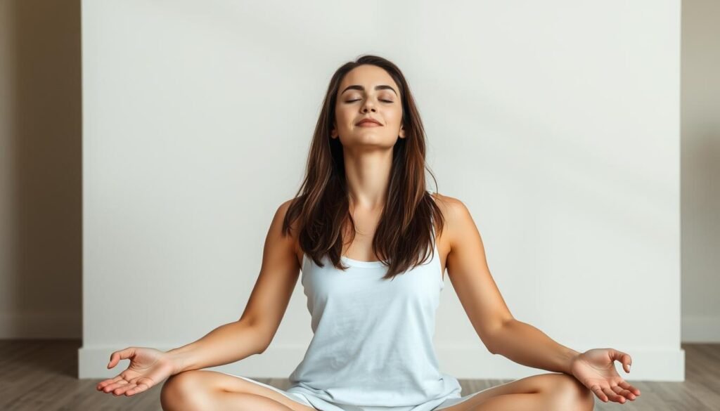 A person seated in a serene, minimalist meditation space, performing advanced breathing techniques. Their posture is upright, with eyes closed and a serene expression. Soft, diffused lighting illuminates their face, creating a calming atmosphere. The background features a neutral, natural palette, with subtle textures and gradients to create depth and focus on the subject. The composition emphasizes the tranquility and intentionality of the breathing exercises, conveying a sense of inner peace and improved well-being. A person seated in a serene, minimalist meditation space, performing advanced breathing techniques. Their posture is upright, with eyes closed and a serene expression. Soft, diffused lighting illuminates their face, creating a calming atmosphere. The background features a neutral, natural palette, with subtle textures and gradients to create depth and focus on the subject. The composition emphasizes the tranquility and intentionality of the breathing exercises, conveying a sense of inner peace and improved well-being.