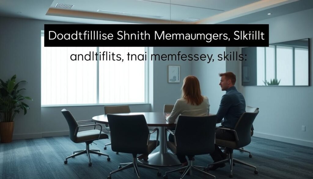 A serene conference room with a round table, comfortable chairs, and a large window providing natural light. The atmosphere is one of calm and focus, with subtle tones of blue and gray. In the foreground, two people sit across from each other, engaged in a thoughtful discussion, their body language and facial expressions conveying a sense of understanding and collaborative problem-solving. The background features minimalist decor, suggesting a space designed to facilitate productive conflict resolution. The image captures the essence of developing effective conflict management skills, with a balance of professionalism and interpersonal dynamics. A serene conference room with a round table, comfortable chairs, and a large window providing natural light. The atmosphere is one of calm and focus, with subtle tones of blue and gray. In the foreground, two people sit across from each other, engaged in a thoughtful discussion, their body language and facial expressions conveying a sense of understanding and collaborative problem-solving. The background features minimalist decor, suggesting a space designed to facilitate productive conflict resolution. The image captures the essence of developing effective conflict management skills, with a balance of professionalism and interpersonal dynamics.