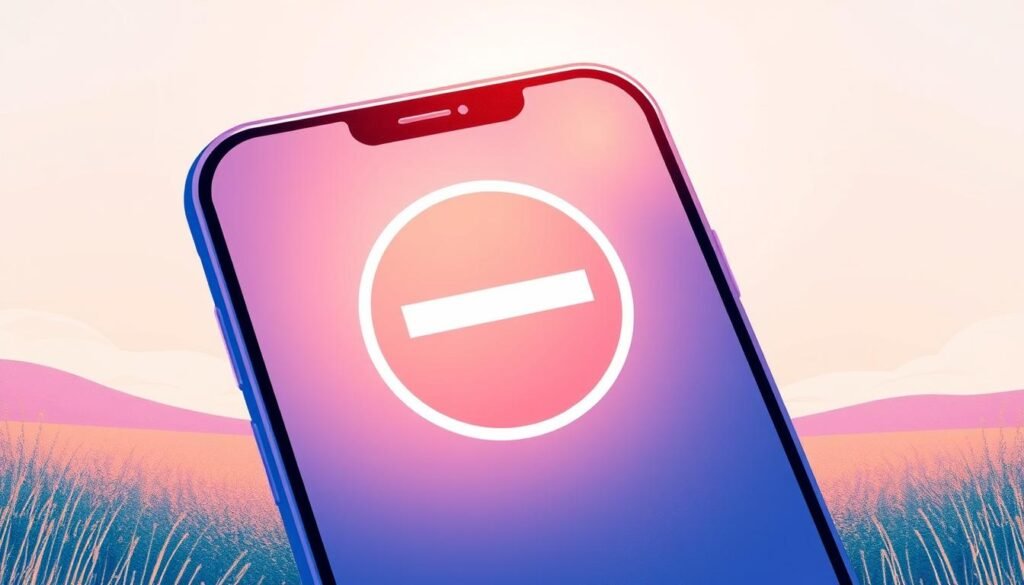 A vibrant illustration showcasing a smartphone screen with a large "Do Not Disturb" icon prominently displayed. The screen is bathed in a soft, warm light, creating a soothing and calming atmosphere. The background is a serene, minimalist landscape, perhaps a tranquil meadow or a simple geometric pattern, allowing the focal point to take center stage. The overall composition conveys a sense of focus, productivity, and control over one's digital environment, perfectly aligning with the article's theme of reducing screen time and managing notifications.