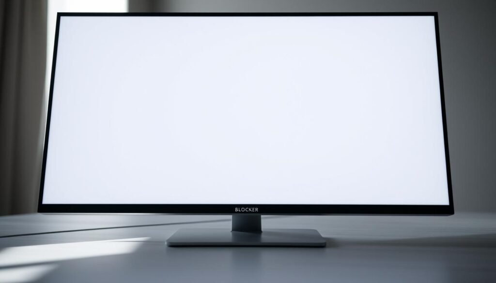 An elegant website blocker with a clean, minimal interface. A sleek, modern design with a soft, neutral color palette. The blocker is positioned prominently on the screen, its simple shape and lines conveying a sense of purpose and efficiency. Subtle highlights and shadows add depth and dimension, while the overall composition is balanced and visually appealing. The lighting is soft and diffused, creating a calm, professional atmosphere. The angle showcases the blocker's controls and settings, inviting the viewer to imagine its practical application. The background is slightly blurred, keeping the focus on the essential blocking tool.